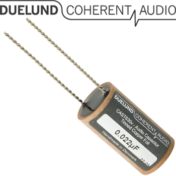 CuSn630V-002: 0.022uF 630Vdc Duelund CAST PIO Tinned Copper Capacitor