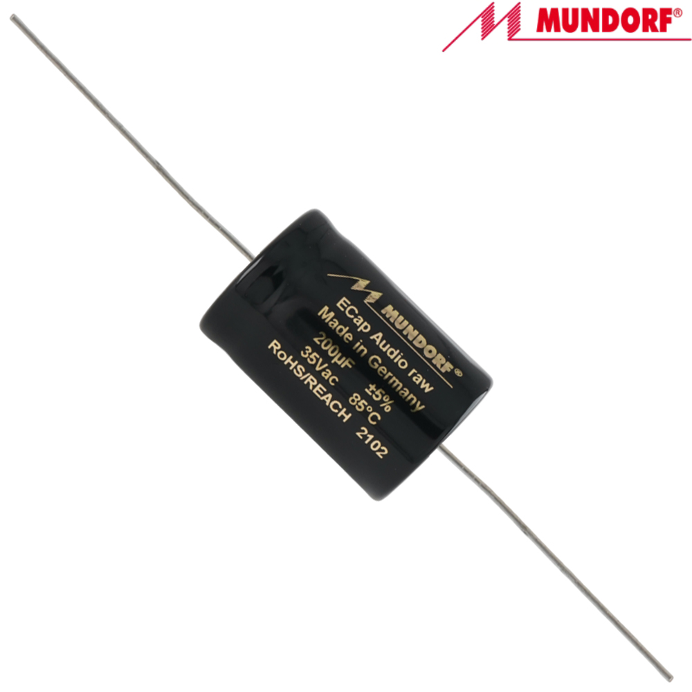 ECAP100-200: 200uF 35Vac / 100Vdc Mundorf ECap AC RAW electrolytic bipolar capacitor