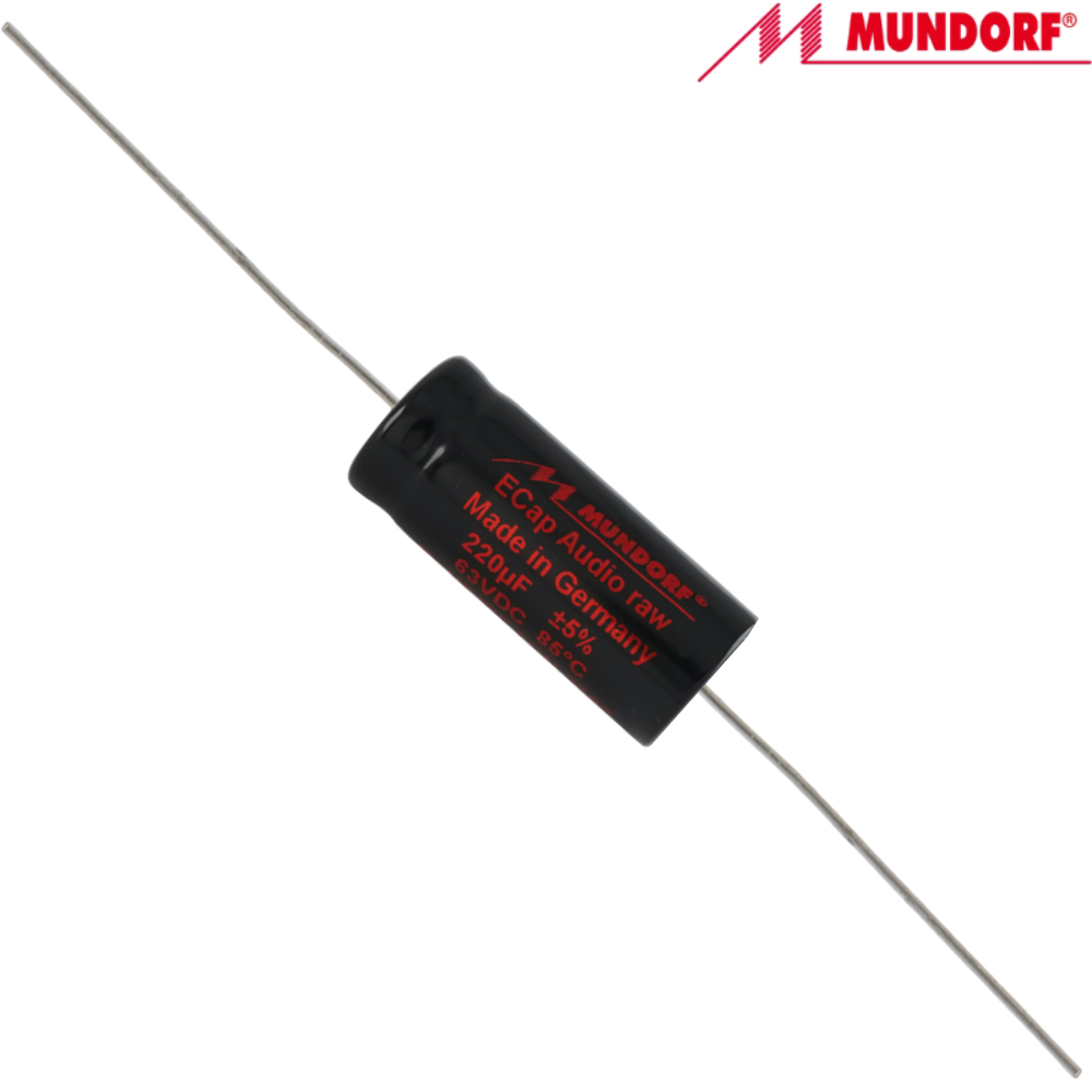 ECAP63-220: 220uF 23Vac / 63Vdc Mundorf ECap AC RAW electrolytic bipolar capacitor