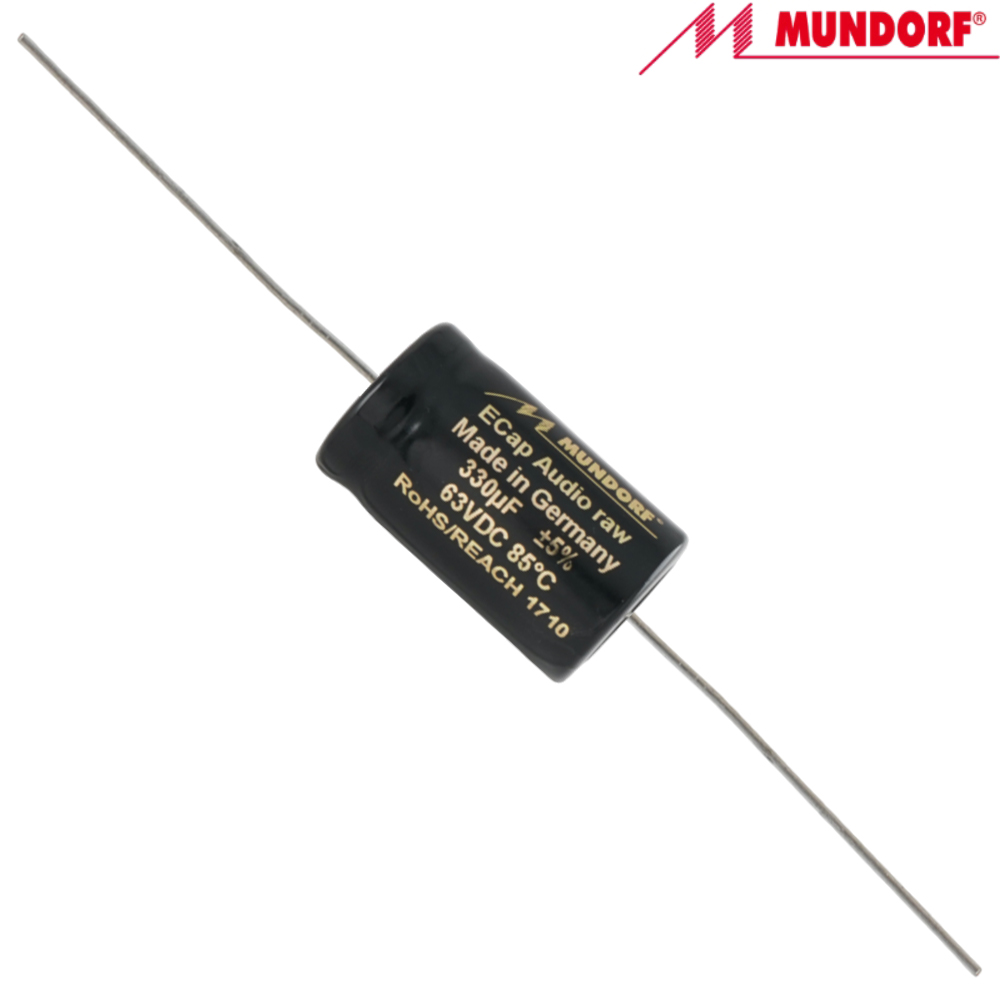 ECAP63-330: 330uF 23Vac / 63Vdc Mundorf ECap AC RAW electrolytic bipolar capacitor