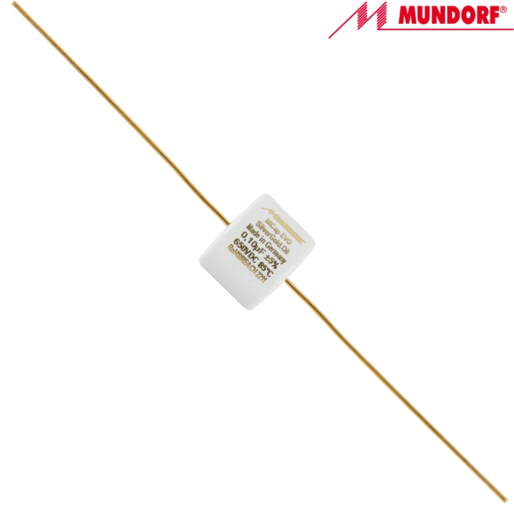 MESGO-0,10T5.650: 0.1uF 650Vdc Mundorf MCap EVO Silver Gold Oil Capacitor