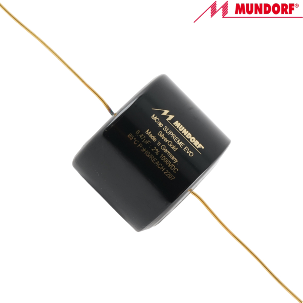 SESG-0,47T2.1000: 0.47uF 1000Vdc Mundorf MCap Supreme EVO Silver Gold Capacitor
