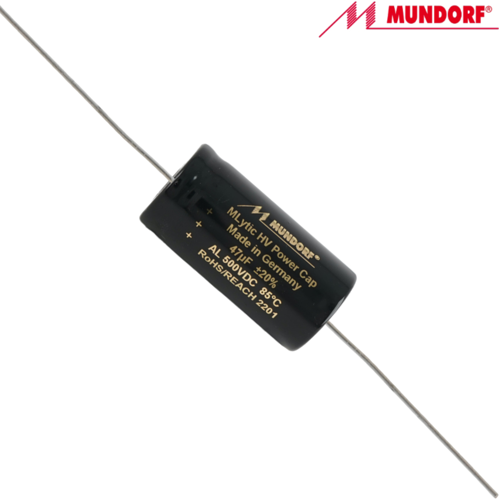 MLAL500-47: 47uF 500Vdc Mundorf MLytic HV Axial Electrolytic Capacitor