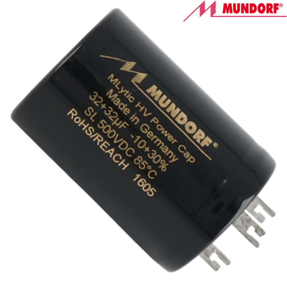 (MLSL5002-020) - 32uF+32uF 500Vdc Mundorf MLytic HV Radial Electrolytic Capacitor - DISCONTINUED