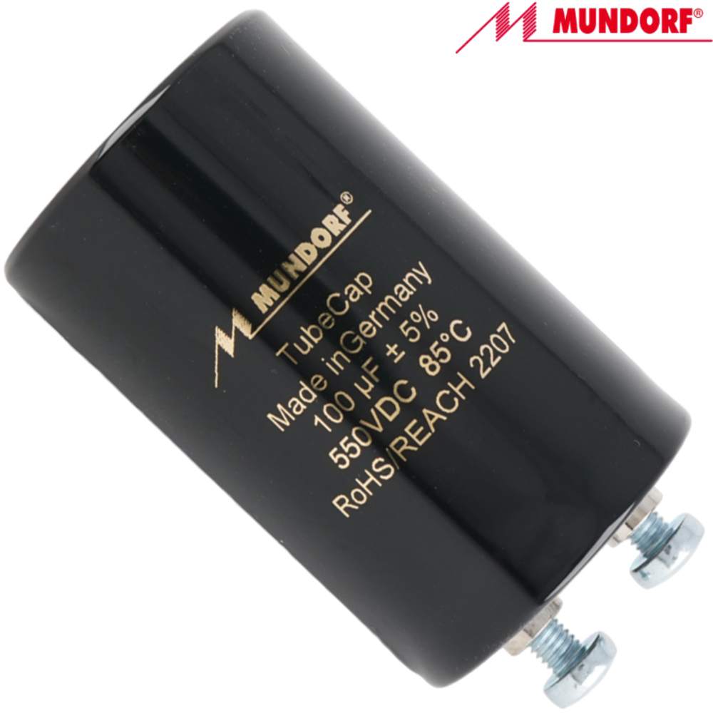 TCAP-100T5.550: 100uF 550Vdc Mundorf MCap TubeCap Capacitor