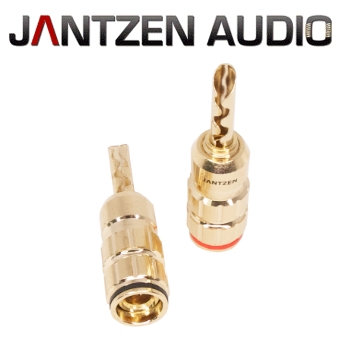012-0130: Jantzen Banana BFA Plug, grub screw type, Gold plated, red / black, a pair
