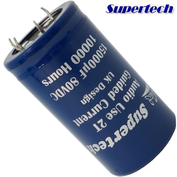 15000uF 80Vdc Supertech 2T Slit Foil Electrolytic Capacitor, 4 pin