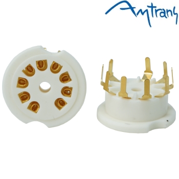 S-7Am-P-GP: Amtrans Alumina B9A PCB mount valve base, gold plated