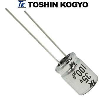 1VUTSJ101M0: 100uF 35Vdc Toshin Jovial UTSJ Electrolytic Capacitor