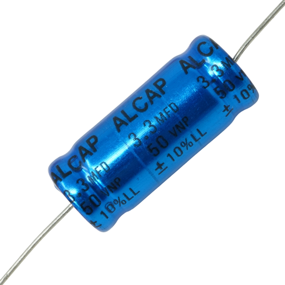 AL3.3-50LL: 3.3uF 50Vdc Alcap Bipolar Axial Low Loss Electrolytic Capacitor