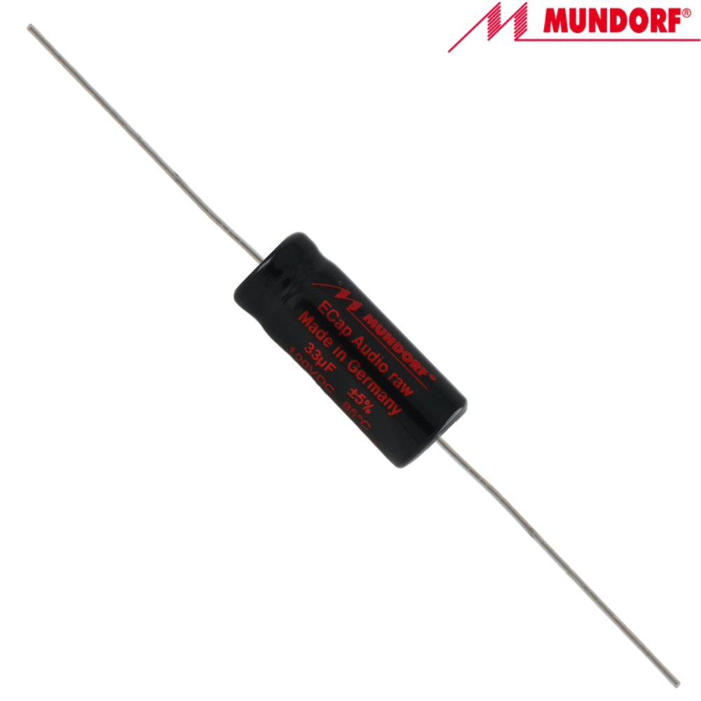 ECAP100-33: 33uF 35Vac / 100Vdc Mundorf ECap AC RAW electrolytic bipolar capacitor