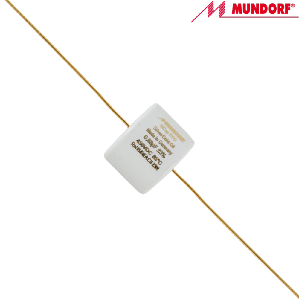 MESGO-0,68T3.450: 0.68uF 450Vdc Mundorf MCap EVO Silver Gold Oil Capacitor