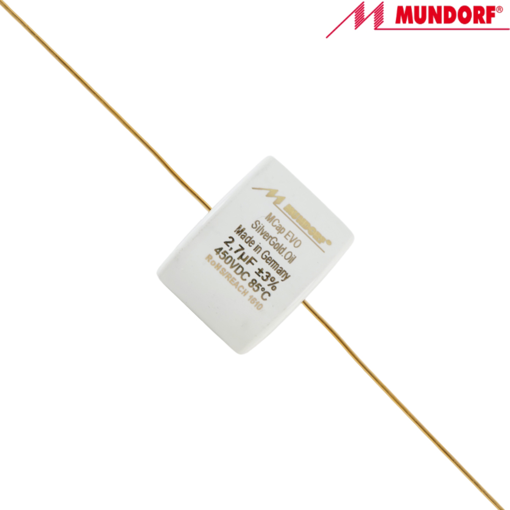 MESGO-2,7T3.450: 2.7uF 450Vdc Mundorf MCap EVO Silver Gold Oil Capacitor