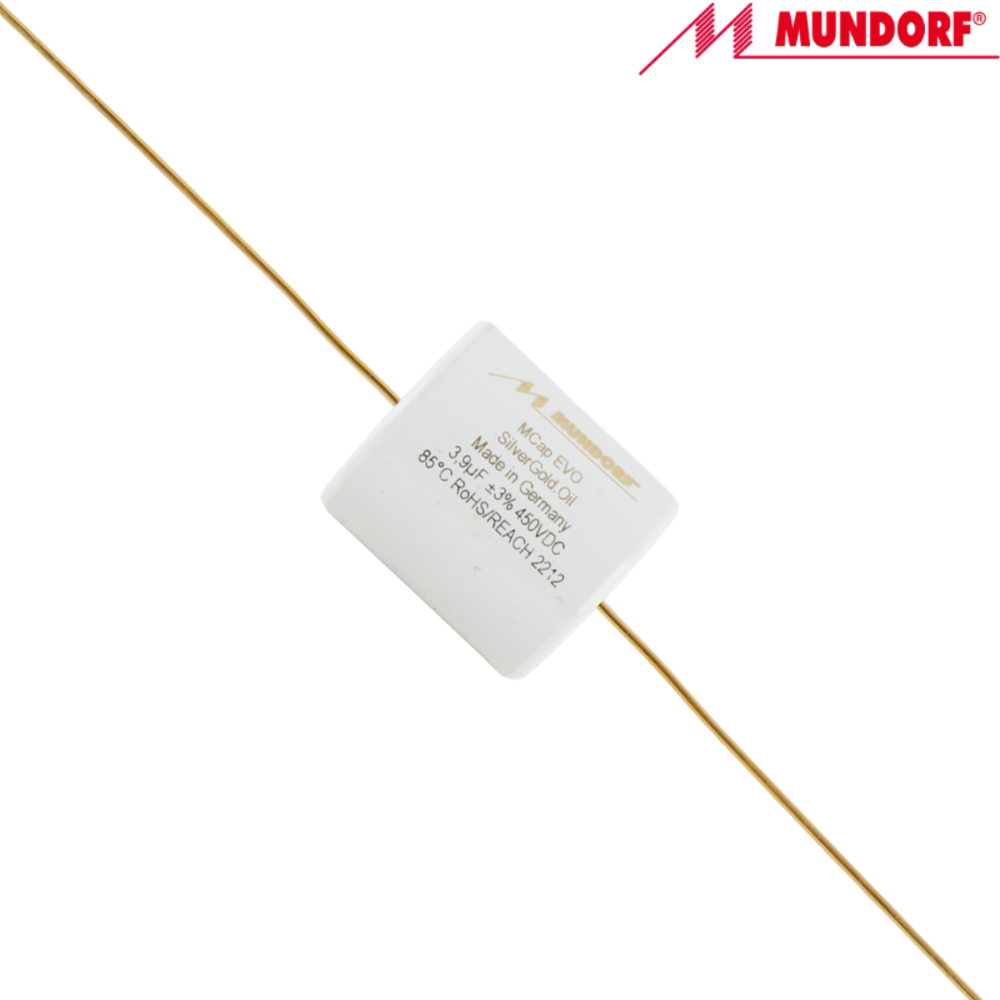 MESGO-3,9T3.450: 3.9uF 450Vdc Mundorf MCap EVO Silver Gold Oil Capacitor