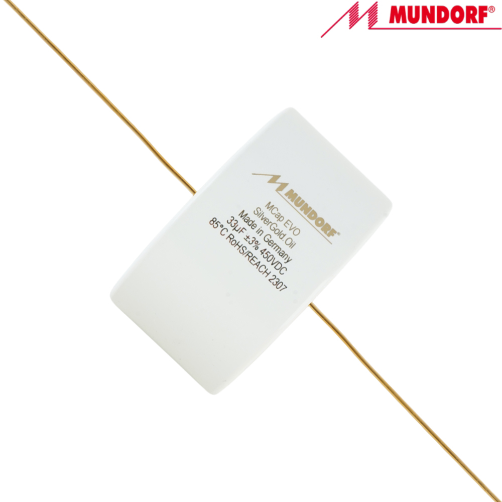 MESGO-33T3.450: 33uF 450Vdc Mundorf MCap EVO Silver Gold Oil Capacitor