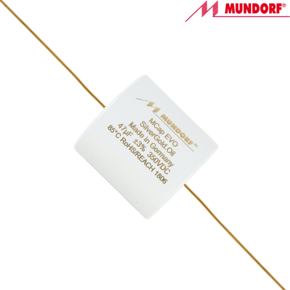 MESGO-47T3.350: 47uF 350Vdc Mundorf MCap EVO Silver Gold Oil Capacitor