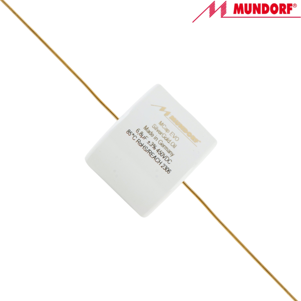 MESGO-6,8T3.450: 6.8uF 450Vdc Mundorf MCap EVO Silver Gold Oil Capacitor