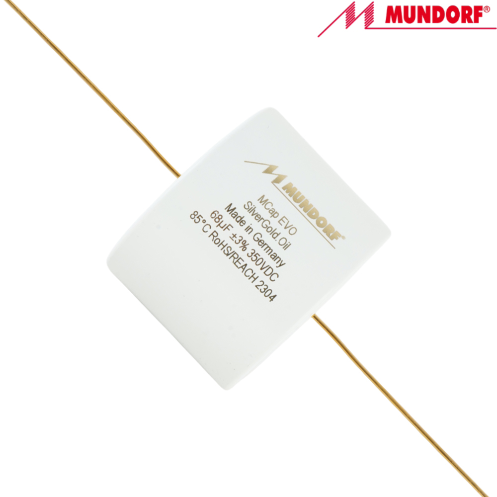 MESGO-68T3.350: 68uF 350Vdc Mundorf MCap EVO Silver Gold Oil Capacitor