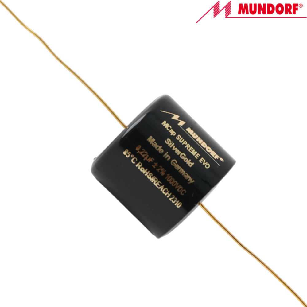 SESG-0,22T2.1000: 0.22uF 1000Vdc Mundorf MCap Supreme EVO Silver Gold Capacitor