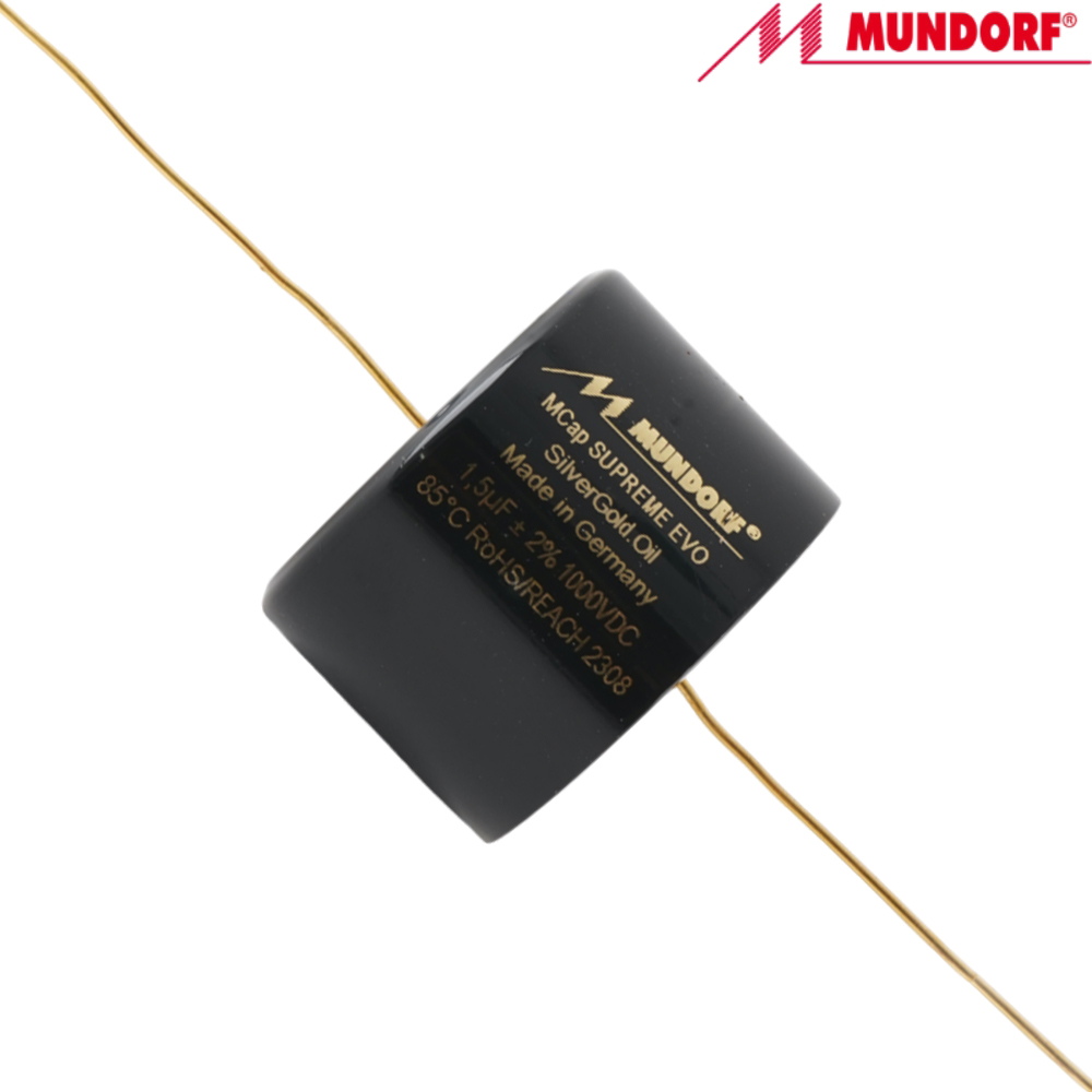 SESGO-1,5T2.1000: 1.5uF 1000Vdc Mundorf MCap Supreme EVO Silver Gold Oil Capacitor