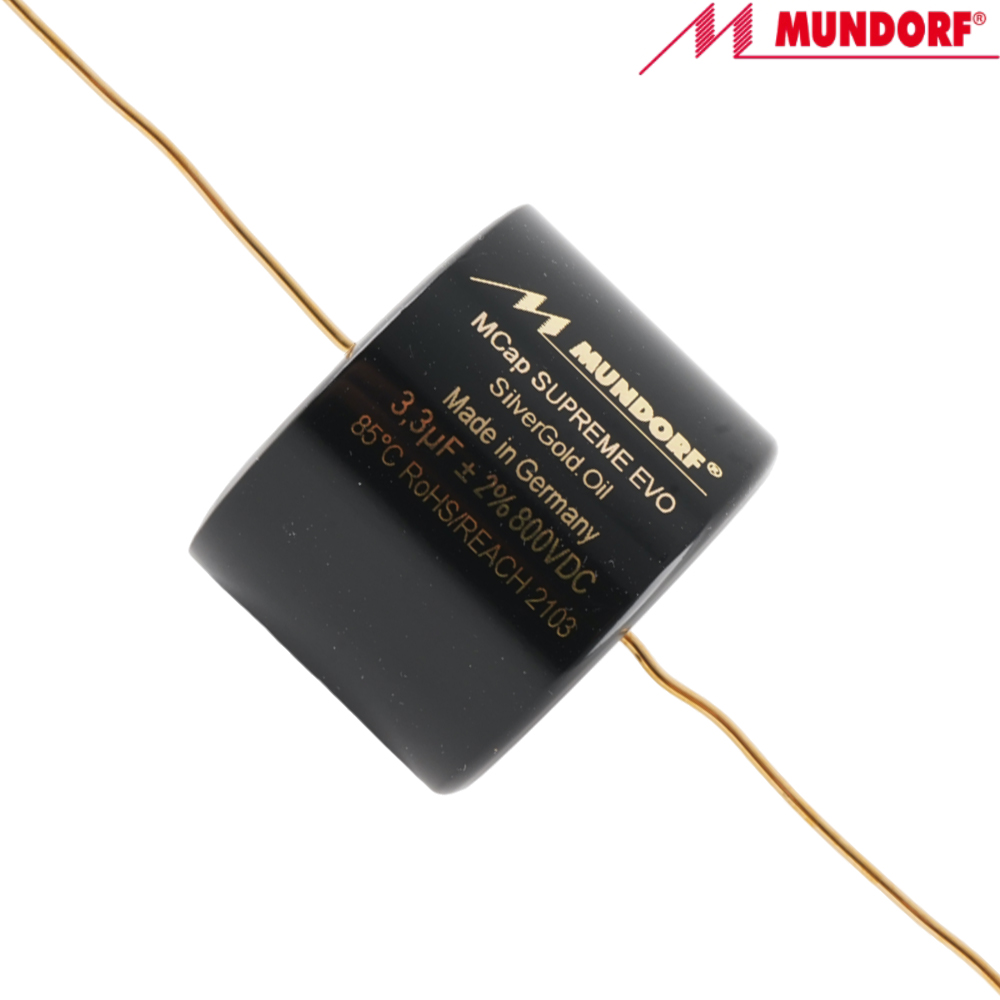 SESGO-3,3T2.800: 3.3uF 800Vdc Mundorf MCap Supreme EVO Silver Gold Oil Capacitor