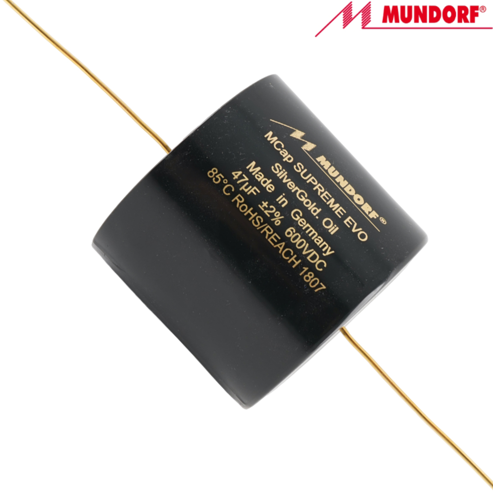 SESGO-47T2.600: 47uF 600Vdc Mundorf MCap Supreme EVO Silver Gold Oil Capacitor