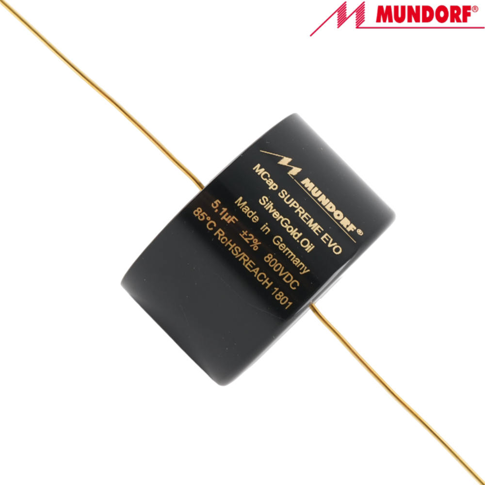 SESGO-5,1T2.800: 5.1uF 800Vdc Mundorf MCap Supreme EVO Silver Gold Oil Capacitor