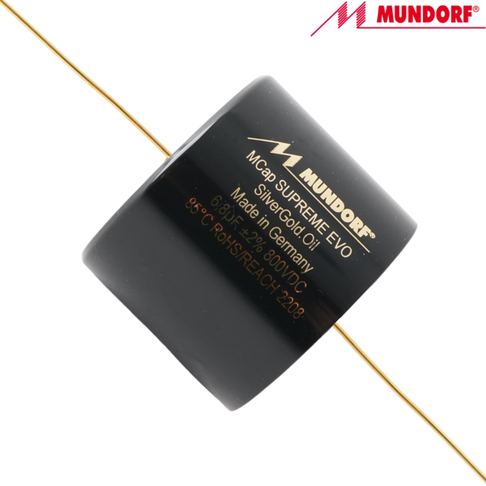 SESGO-6,8T2.800: 6.8uF 800Vdc Mundorf MCap Supreme EVO Silver Gold Oil Capacitor