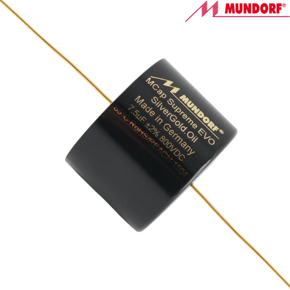 SESGO-7,5T2.800: 7.5uF 800Vdc Mundorf MCap Supreme EVO Silver Gold Oil Capacitor