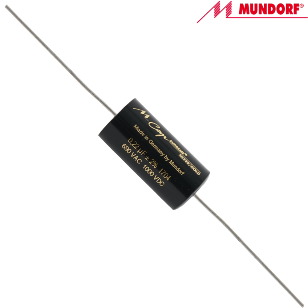 SUP.SG-0.22: 0.22uF 1000Vdc Mundorf MCap Supreme Silver Gold Capacitor - DISCONTINUED