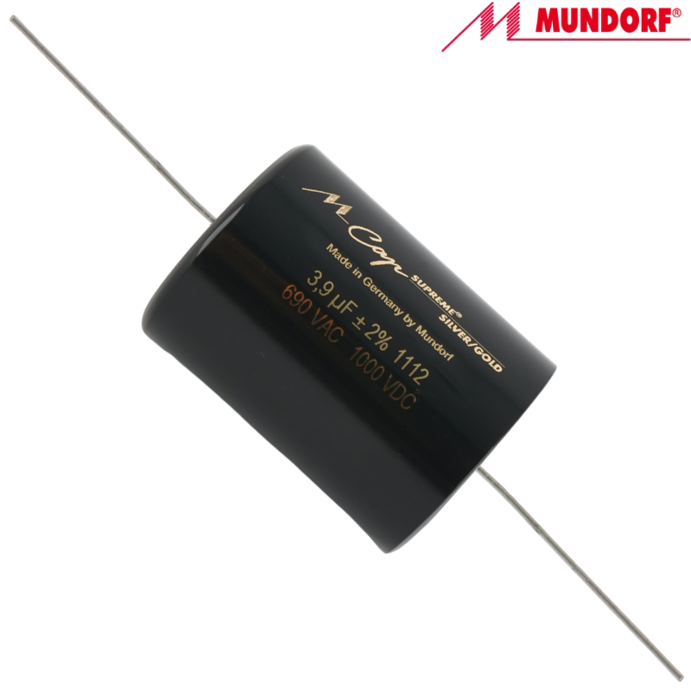SUP.SG-3.90: 3.9uF 1000Vdc Mundorf MCap Supreme Silver Gold Capacitor - DISCONTINUED