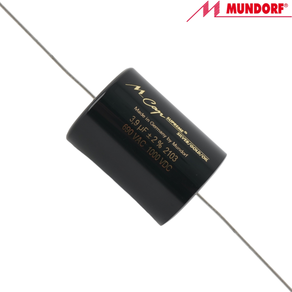 SUP.SGO-3,9: 3.9uF 1000Vdc Mundorf MCap Supreme Silver Gold Oil Capacitor