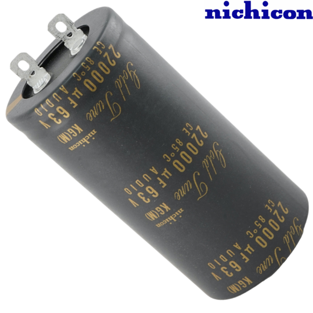 LKG1J223MKZ: 22000uF 63Vdc Nichicon KG Type II, Gold Tune, Lug Electrolytic Capacitor