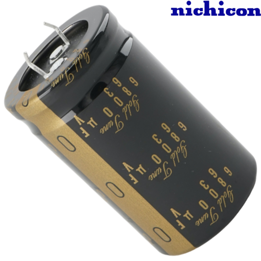LKG1J682MESBAK: 6800uF 63Vdc Nichicon KG Type I, Gold Tune, snap-in Electrolytic Capacitor