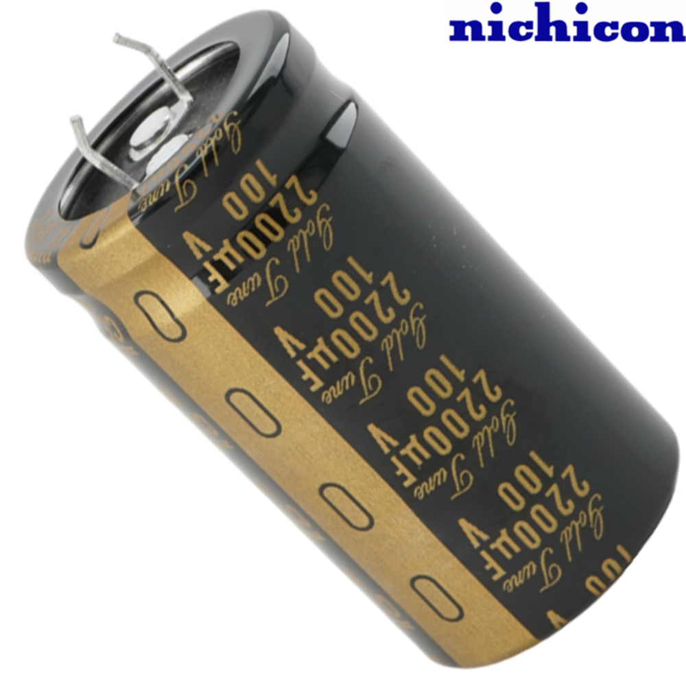 LKG2A222MESAAK: 2200uF 100Vdc Nichicon KG Type I, Gold Tune, snap-in Electrolytic Capacitor