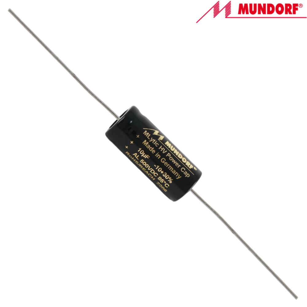 MLAL500-10: 10uF 500Vdc Mundorf MLytic HV Axial Electrolytic Capacitor