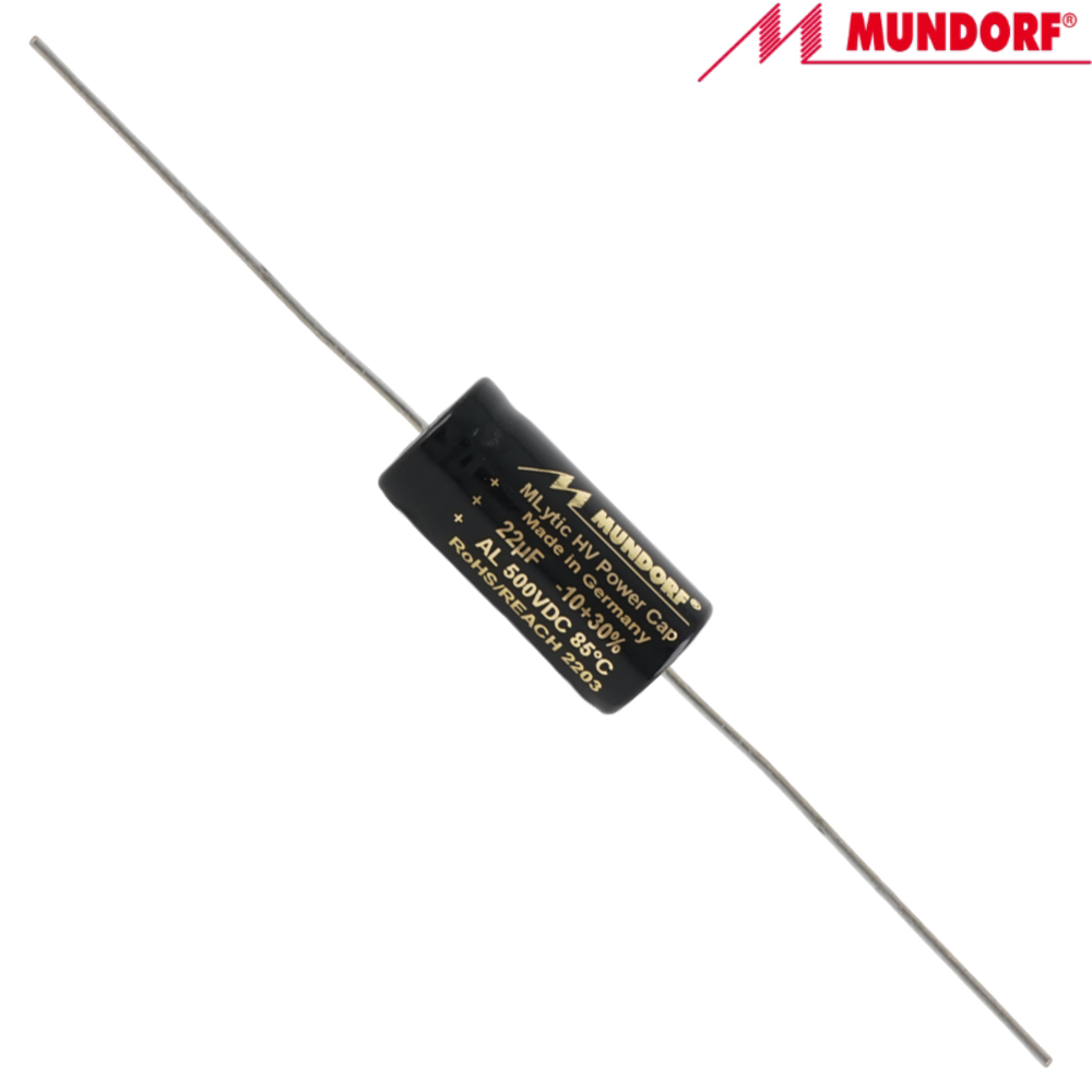 MLAL500-22: 22uF 500Vdc Mundorf MLytic HV Axial Electrolytic Capacitor