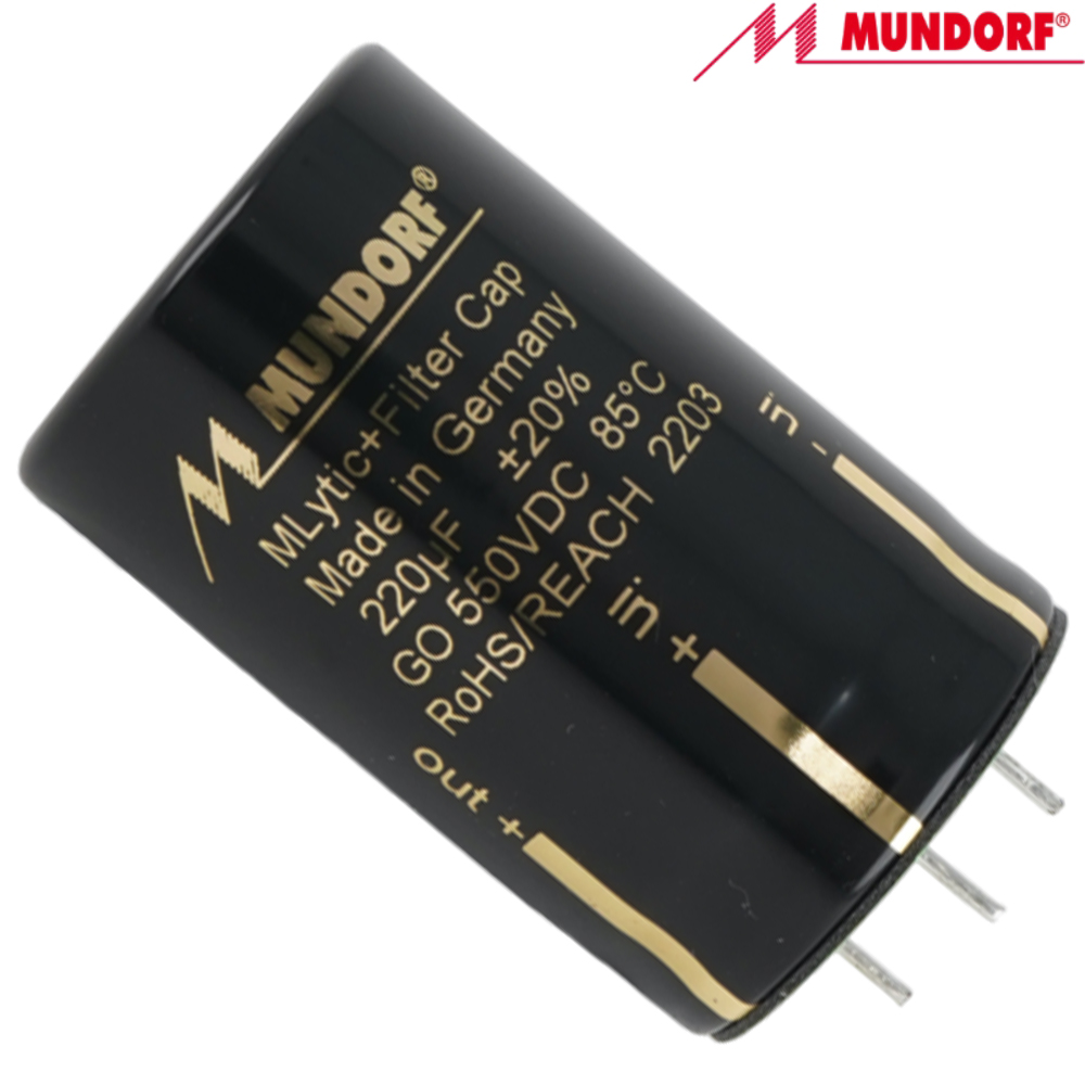 MLGO+550-220: 220uF 550Vdc Mundorf MLytic HV+ High Voltage Electrolytic Capacitor