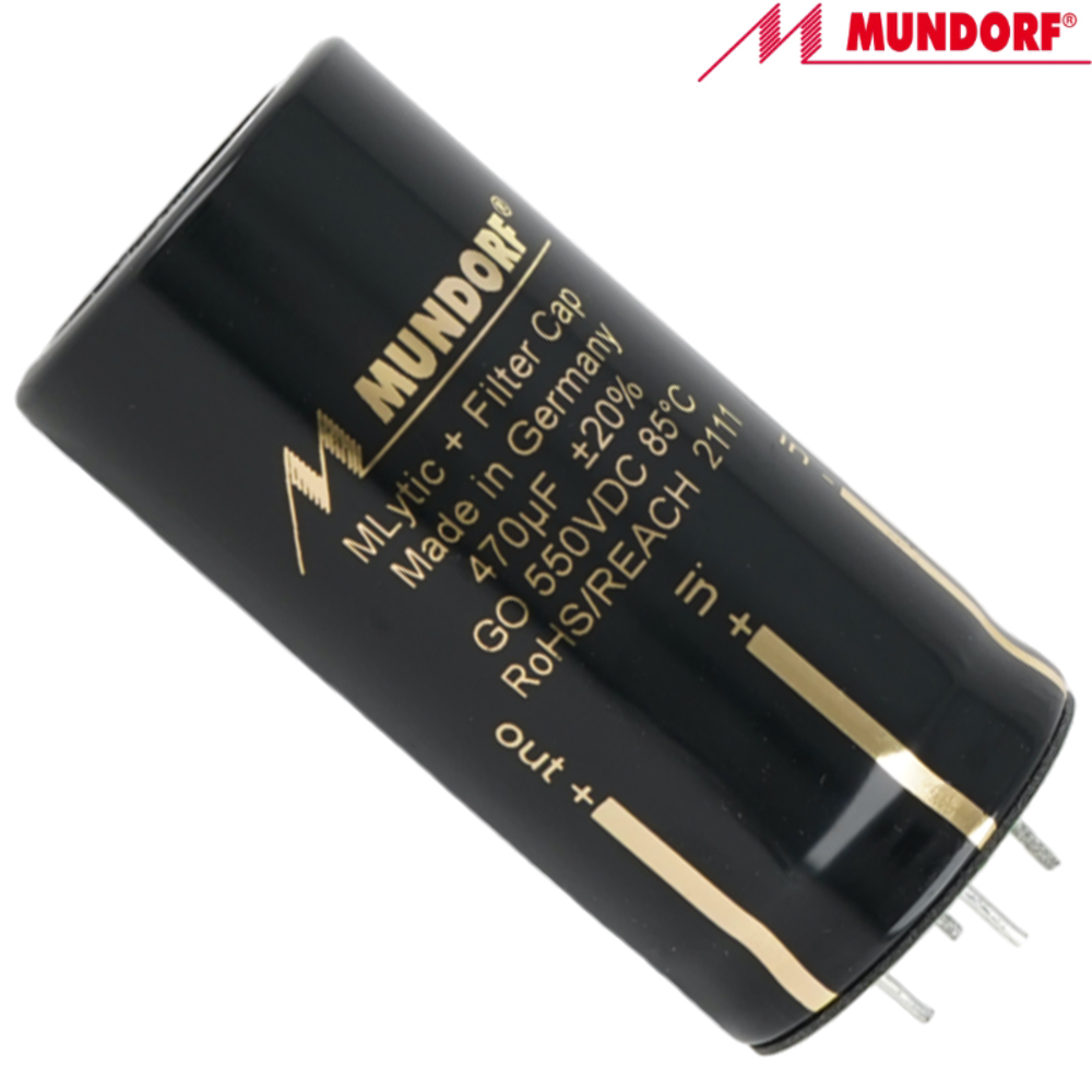 MLGO+550-470: 470uF 550Vdc Mundorf MLytic HV+ High Voltage Electrolytic Capacitor