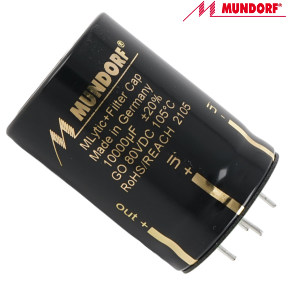 MLGO+80-10000: 10000uF 80Vdc Mundorf MLytic AG+ Electrolytic Capacitor