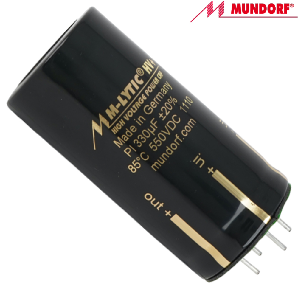 MLGO-040: 330uF 550Vdc Mundorf MLytic HV+ High Voltage Electrolytic Capacitor