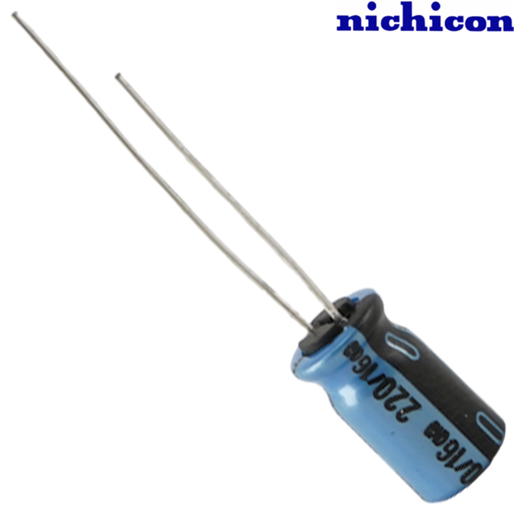 UKA1C221MED: 220uF 16Vdc Nichicon KA type Electrolytic Capacitor