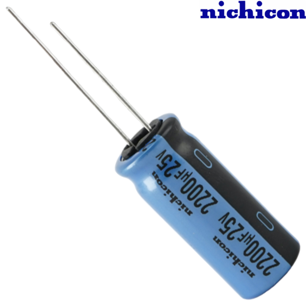 UKA1E222MHD: 2200uF 25Vdc Nichicon KA type Electrolytic Capacitor