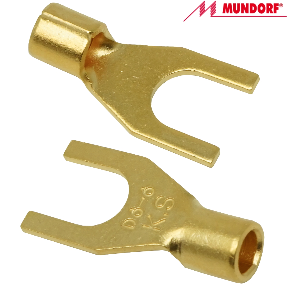 MCONCL.F60-6,5G: Mundorf Copper Fork M6 Cable Lug, gold plated (1 off)