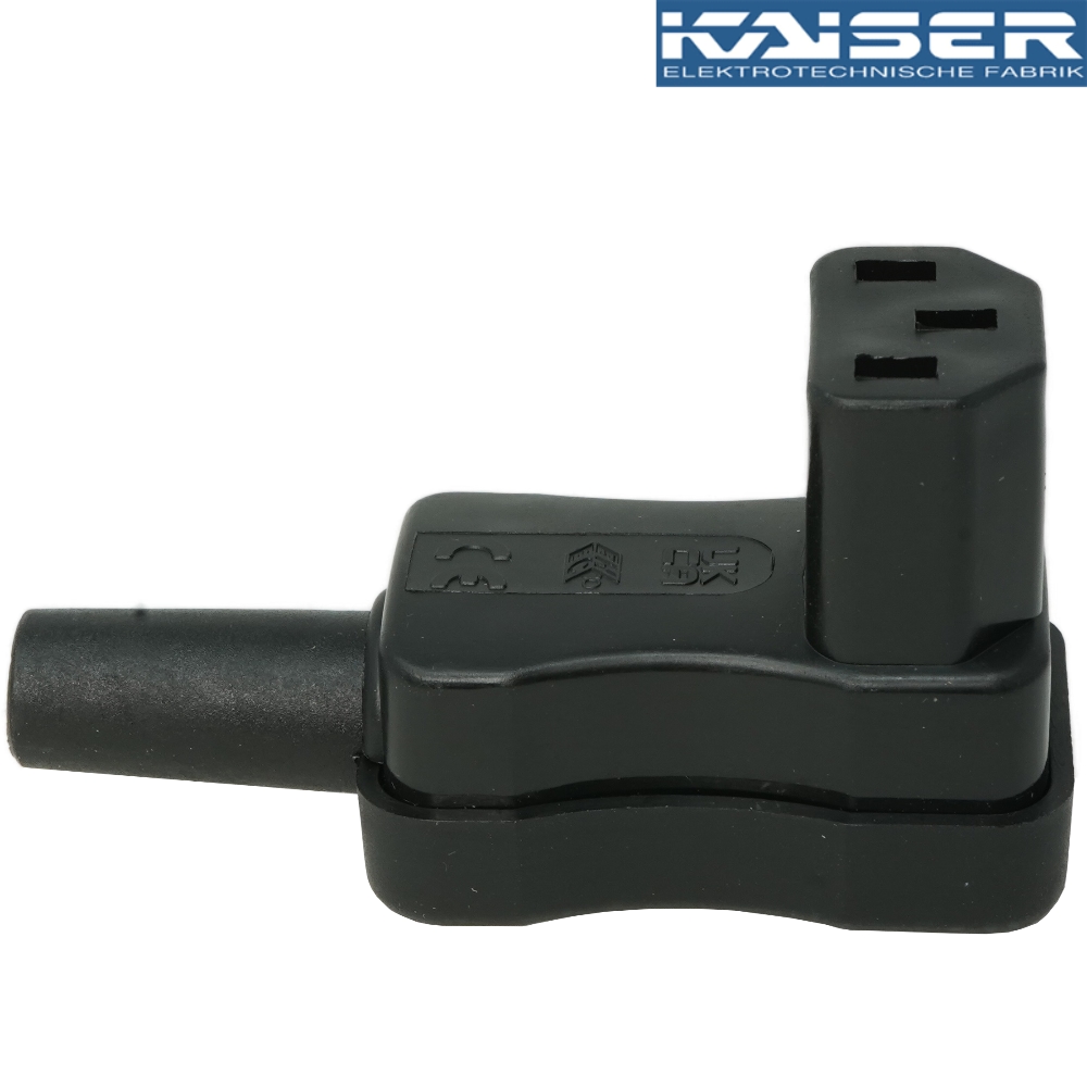 Kaiser Female IEC plug, C13, 90° Angled, unplated