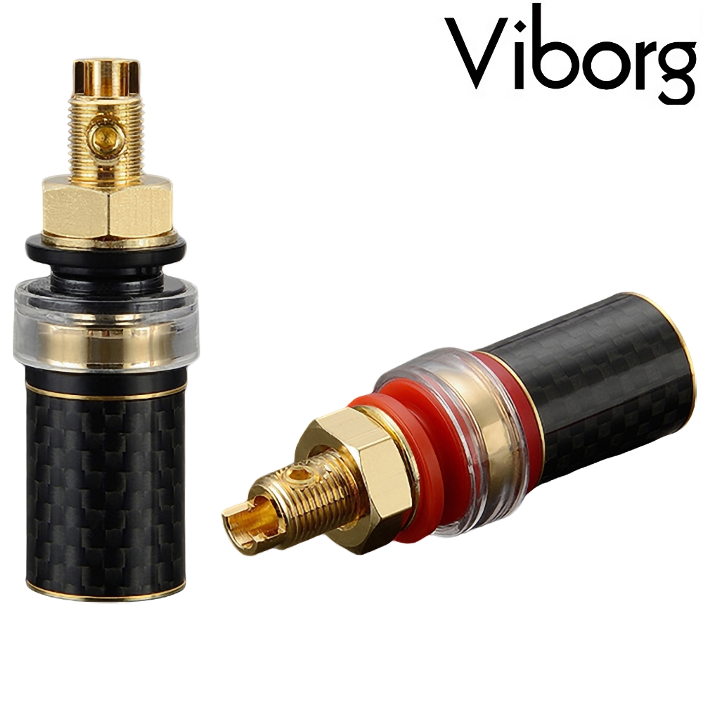 BP604G: Viborg Binding post, Carbon fibre, Pure Copper, Gold-plated, 45mm (2 pairs)