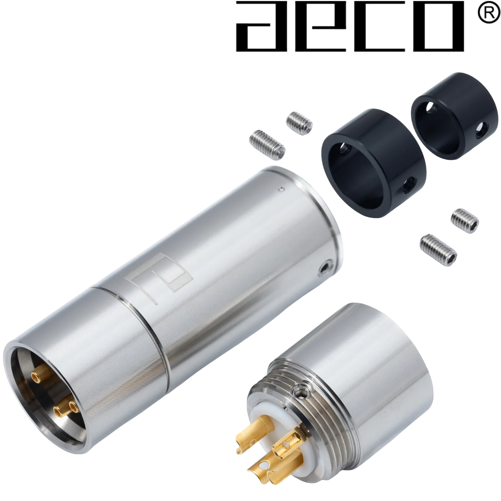 AX3-1613G: aeco male 3 pole XLR plug, Tellurium Copper Gold-plated (1 off)