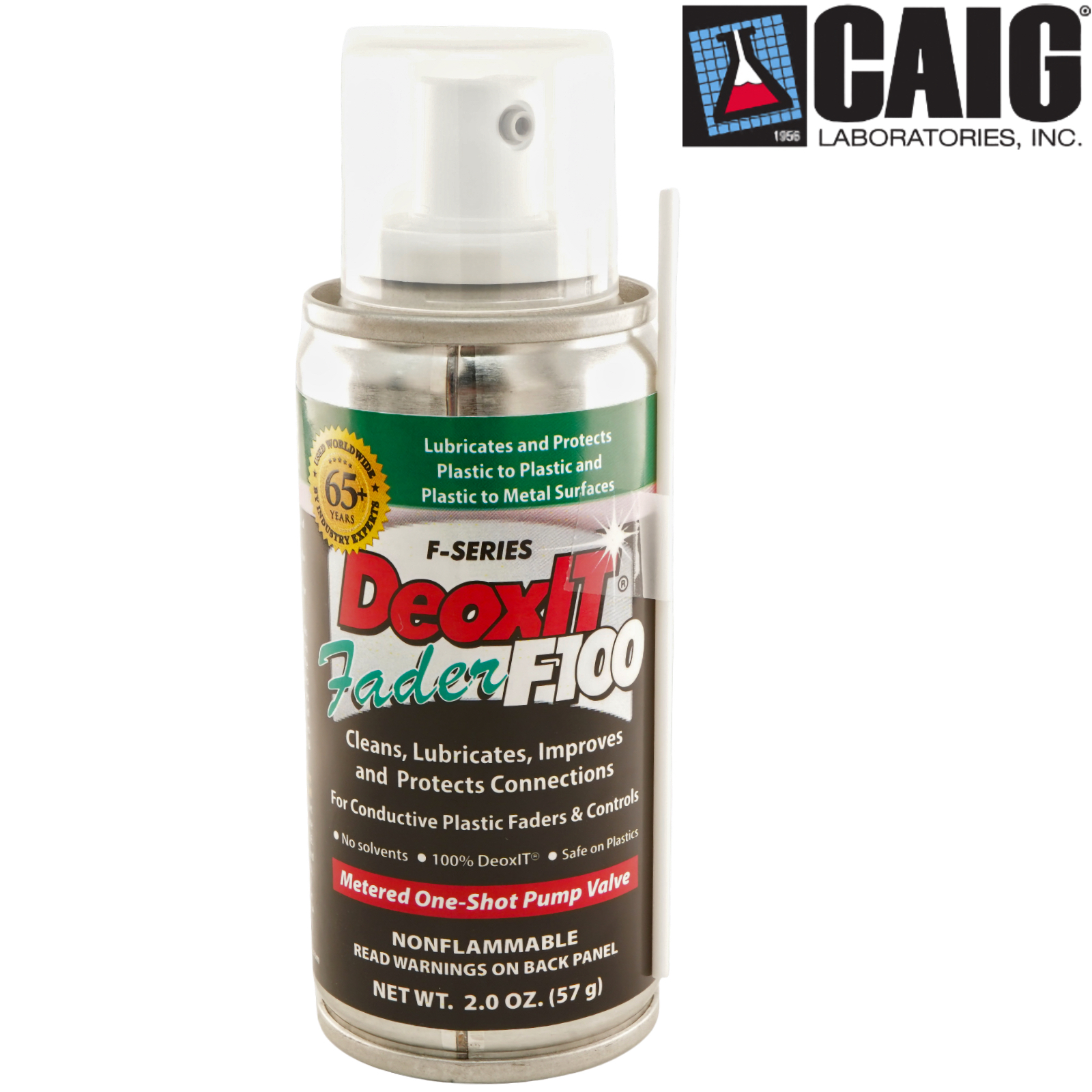 CAIG DeoxIT, F-Series, Plastic Fader Moving Contact Lubricant Mini Pump Spray, non-flammable, 57g