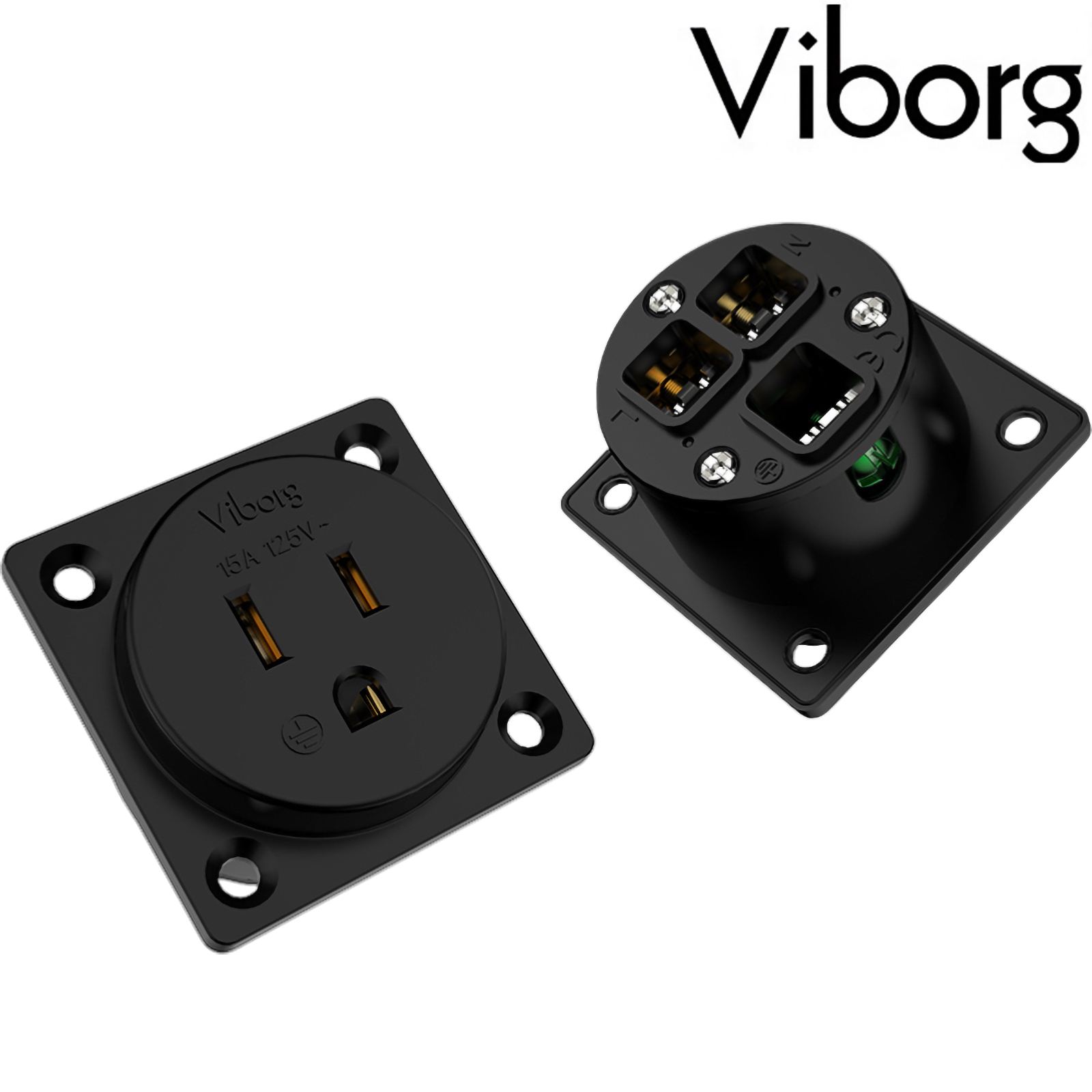 VM04G: Viborg US AC inlet socket Pure Copper, Gold-plated (1 off)
