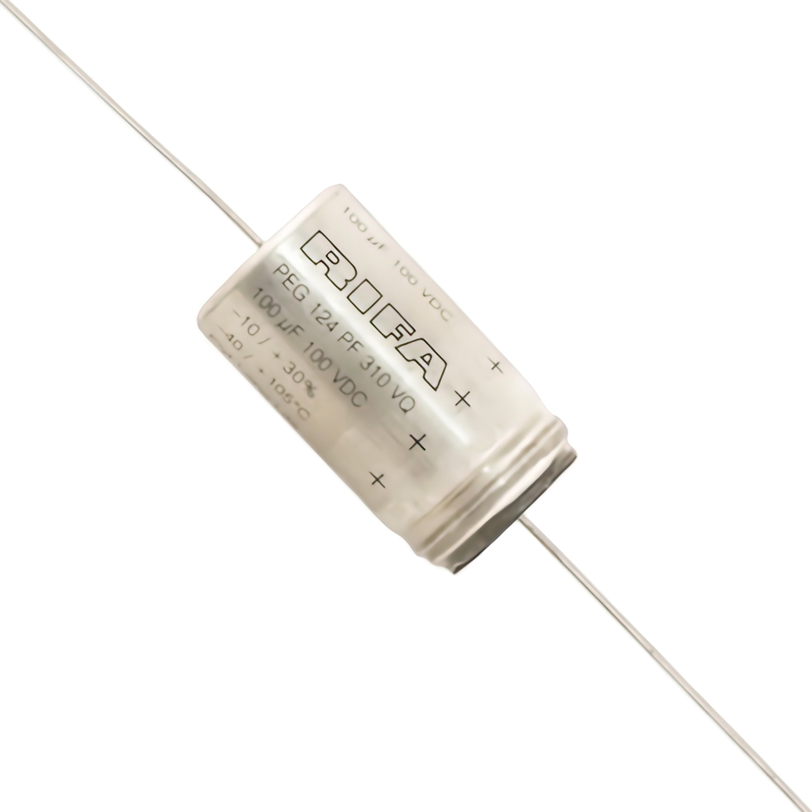 PF-310: 100uF 100Vdc Exox Rifa PEG 124 Electrolytic Capacitor, axial